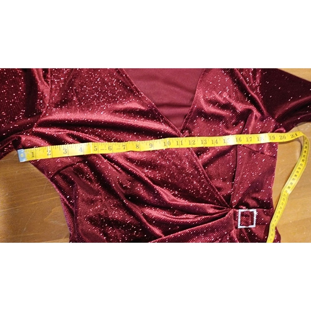 ANNE KLEIN Red Dress Womens 12 Sparkle Faux Wrap Rhinestone Buckle Cocktail Xmas - Picture 9 of 15